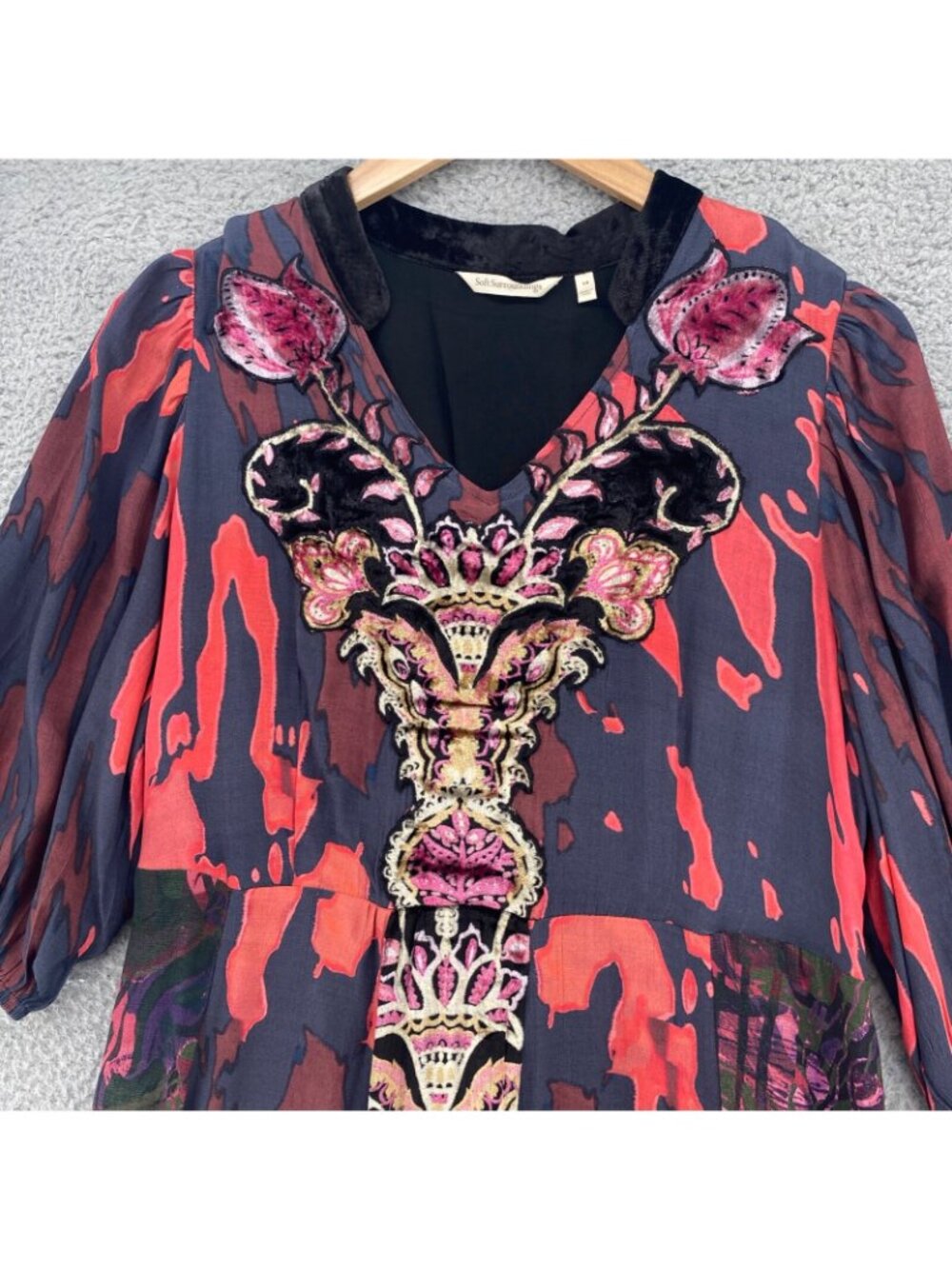 Soft Surroundings Dress Womens 14 Epiphany Multi Mixed Velvet Floral Maxi Boho - Picture 2 of 10